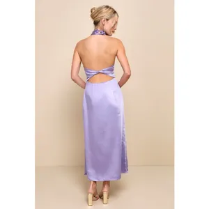 NWT Lulus Perfectly Sleek Lavender Satin Halter Slip Midi Dress Party Wedding XS thumbnail 3