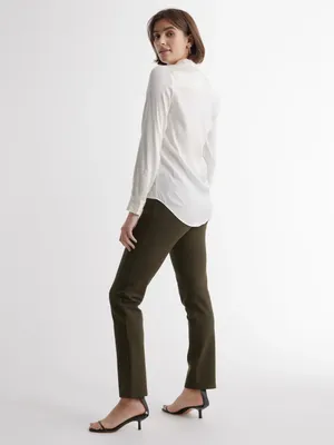Quince Ultra-Stretch Ponte Straight Leg Pants in Olive, Size‎ S thumbnail 6