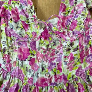 For Love and Lemons Mini Dress Puff Sleeves Floral Silk Paulina Size S Purple thumbnail 2