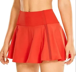 CRZ Yoga Red High Waisted Tennis Mini Pleated Skirt Spandex Inner Shorts Skort thumbnail 3