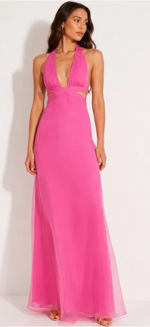 New Staud Steel Halter Maxi Dress Blush Pink Cutout Wedding Guest Party Bridal thumbnail 1