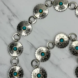 Womens Western Faux Turquoise Concho Chain Belt Silver Tone Small/Medium (S/M) ✨ thumbnail 6
