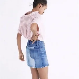 Madewell 1 denim‎ mini skirt Pieced McCarren patchwork raw hem boho jean wo… thumbnail 7