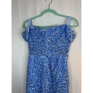 Womens Blue Sequin Ruched Bodycon Mini Dress Sweetheart Off Shoulder thumbnail 14