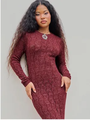NWT Cider Burgundy Long Sleeve Knit Maxi Dress Size Medium thumbnail 6