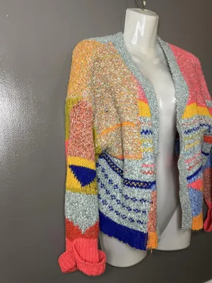 Sincerely Jules Cardigan Sweater Womens XS Multicolor Chunky Knit Open Front thumbnail 3