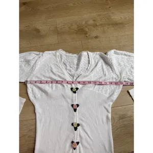 y2k Unique Pointelle white knit sweater Balletcore Cottagecore Grandmacore sz S thumbnail 7