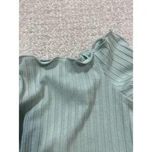 Ribbed Off-Shoulder Button Crop Top in Sage Green Size S Shell 91% Tencel thumbnail 11