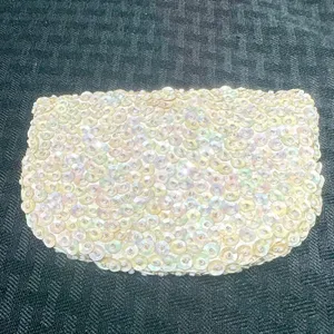 Vintage Safco Beaded Sequin Coin Purse‎ Ivory Evening Bag Handmade Hong Kong thumbnail 2