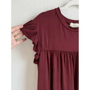 Entro Women’s‎ Tiered Merlot Babydoll Ruffle Short Sleeve Mini Dress Size Small thumbnail 9