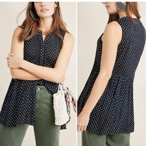 Anthropologie Nia Polka Dot Sleeveless Tunic Top Womens M Babydoll Blouse Preppy thumbnail 2