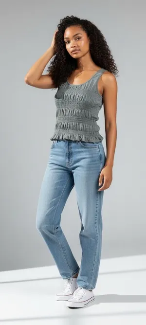 Blue Smocked Ruffle Tank Top Size M thumbnail 1