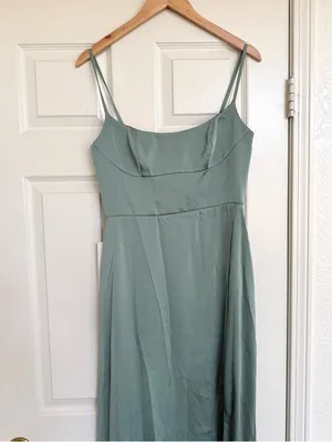 Azazie x Kendall Kylie Halsey green ALine Side Slit Metallic Satin Maxi Dress 6 thumbnail 3