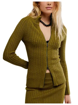 NEW Free People Eliza Cable Zip-Up Cardigan Size Small thumbnail 1