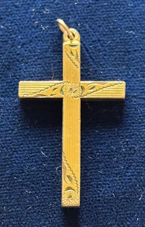 Vintage Gold Tone Engraved Etched Floral Cross Pendant 1.5" x 1" thumbnail 1