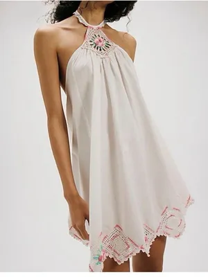Free People Crochet Gardens Mini Dress size Large thumbnail 2