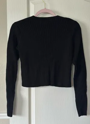 Brandy Melville Black V Button down ribbed Cardigan thumbnail 2