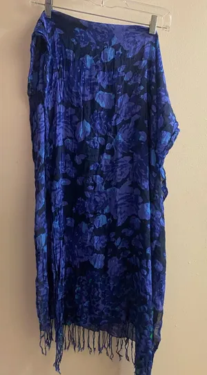 Womens Semi Sheer Scarf Black & Blue Floral Print 65x25 65” Long 25” Wide thumbnail 1