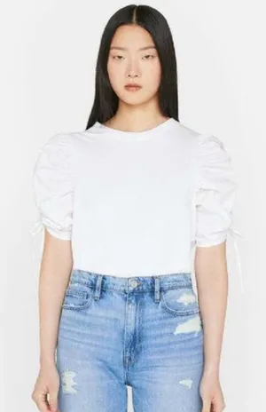 FRAME Ruched Tie‎ Sleeve Organic Cotton T-Shirt Blanc size Small thumbnail 1