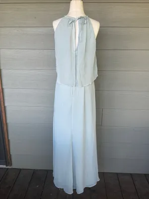 David’s Bridal Flounced Crinkle Chiffon Sheath Bridesmaid Dress in Dusty Sage thumbnail 5