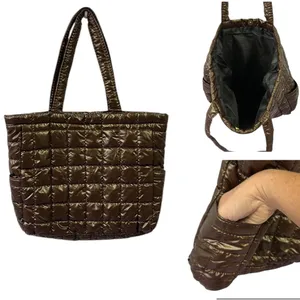 Source Unknown Brown Puffer Quilted Tote Bag Shoulder Bag 14 x 12 x 3.5 Inches thumbnail 2
