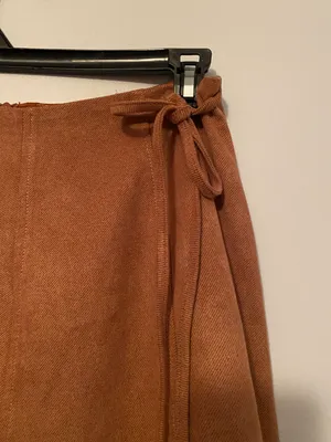 She & Sky Brown Faux Suede Wrap Gored Skirt With Side Tie thumbnail 3