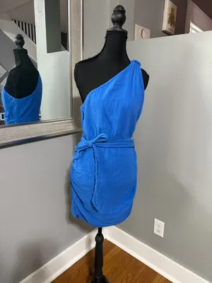 Free People One Strap Blue Mini Dress Tie Waist size Small. thumbnail 3