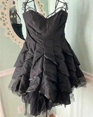 CAMILLE LA VIE Black short puff‎ y toille sequin prom dress formal 10 thumbnail 1