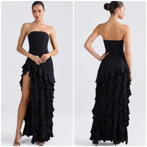 Oh Polly Diletta Ruffle-Trim Strapless Gown Maxi Dress in Black Size 2 New thumbnail 2