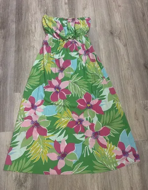 Spin Tropical Floral Strapless Maxi‎ Dress Green Pink Women's Size Large NWT thumbnail 1