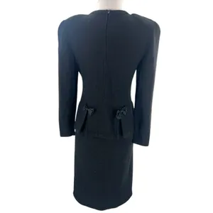 Vintage Adolfo for Montalfis black bow dress‎ wool blend thumbnail 2