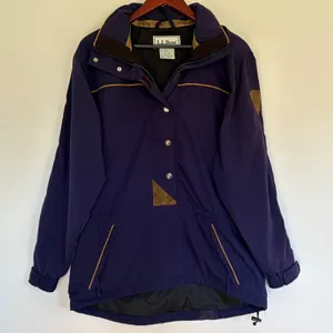 L.L. Bean Womens Purple Anorak Jacket Medium Vintage Suede Trim Pullover W262 thumbnail 1