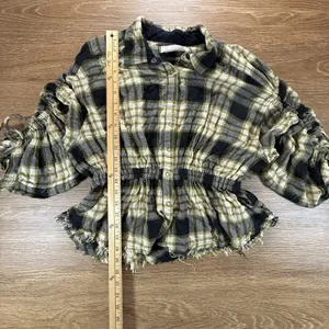Free People We The Free Plaid Peplum Top Womens S Boho Crop Ruched Festival Fall thumbnail 9