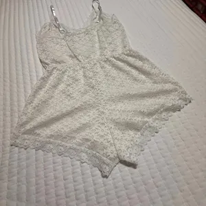 Frederick’s Of Hollywood White Floral Lace Romper Lingerie Sz L Large thumbnail 15