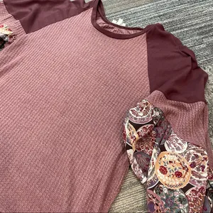 Umgee Waffle Knit Balloon Sleeve Sweater Top Sz Large Boho Patchwork thumbnail 14