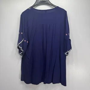 Ashir Aley Blue Embroidered Floral Boho Flowy Short Sleeve Top Size Large thumbnail 6