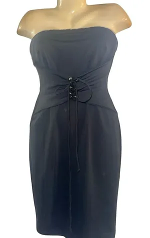 Forever 21 Strapless Black Lace-Up Waist Midi Dress thumbnail 1