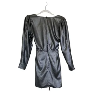 NWT L'Academie The Dore Mini Dress in Silver Size XS Metallic Long Sleeves thumbnail 4