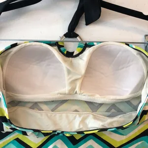 2Bamboo Tankini Top Shelf Bra Halter Chevron Striped Green M thumbnail 3