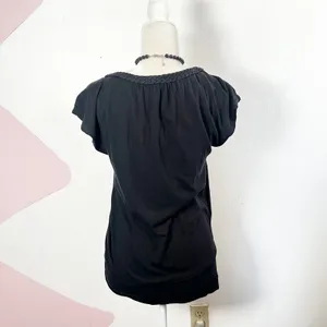 Vtg Y2K 2000s‎ Black Top Womens Medium Braided Neckline Gothic Indie Sleaze thumbnail 2