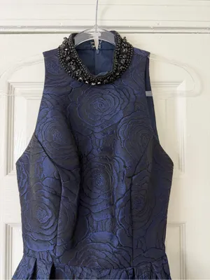 Sherri Hill Navy Halter Fit & Flare Cocktail Dress with Beaded Collar Size 6 Y2K thumbnail 2