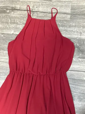 Miami Burgundy Halter Mini Dress Flowy Pleated Sleeveless Party Dress thumbnail 7