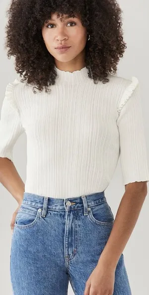 HOLZWEILER Taiger Knit Tee in off white ecru sz M thumbnail 1