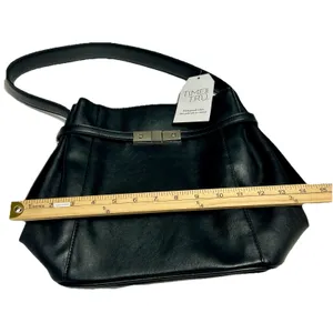 Time & Tru Dalton Shoulder Bag Black Faux Leather Purse Silver Belt Hardware NWT thumbnail 4