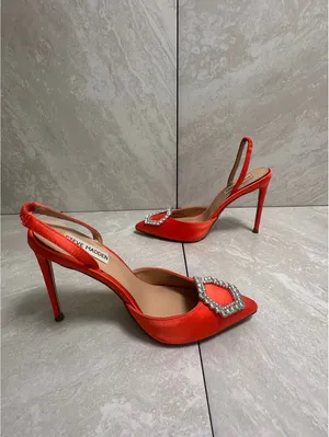 Steve Madden Vionnet orange satin rhinestone slingback stiletto pumps 6M thumbnail 5