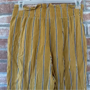 Abercrombie Fitch Wide Leg Elastic Cropped Pants Striped Yellow Women’s Large thumbnail 5