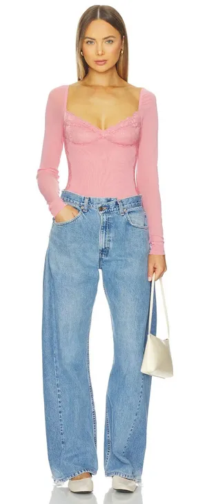 Free People -Suddenly fine bodysuit in Glowing Mauve Size Small NWT thumbnail 1