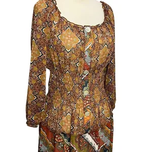Anthropologie Fig And Flower Maxi Dress L Petite Multi Paisley Sheer Tiered Boho thumbnail 3