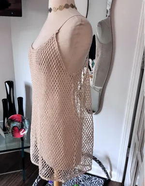 Wild Fable Mesh Fishnet Swim Cover-Up Dress in Cream thumbnail 3