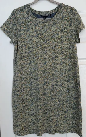 Toad‎ & Co Dress Windmere II Womens M Blue/Yellow Floral Organic Eco Stretch thumbnail 1
